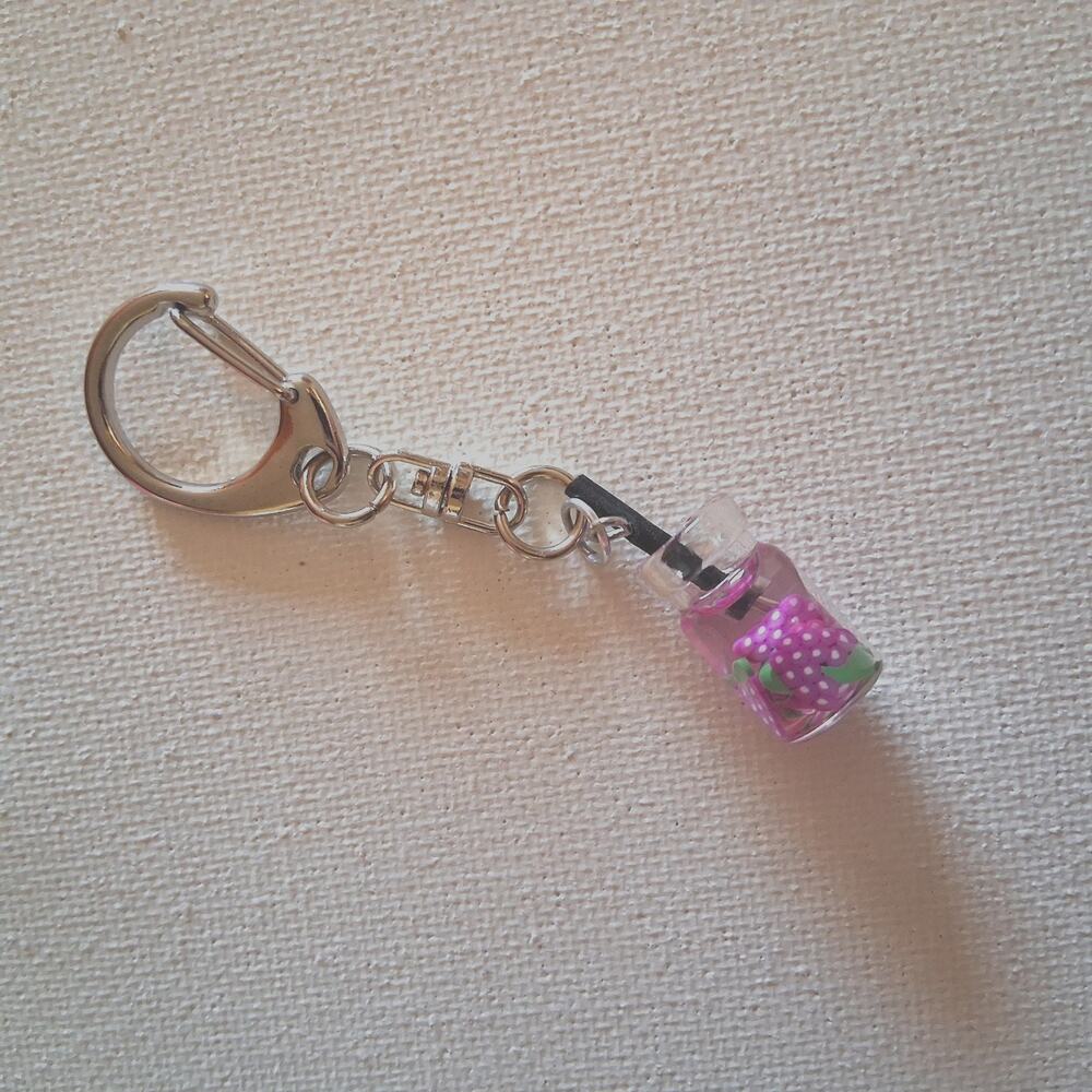 Grape Drink Fruit Charm Keychain Silver METAL Dangle Drink CHARM Handmade